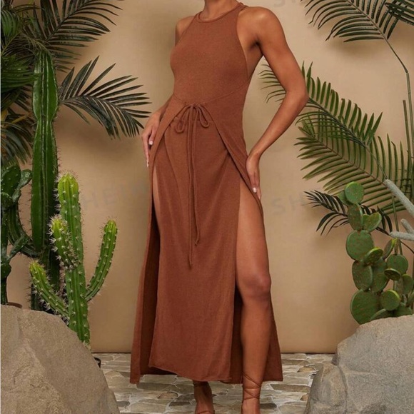 Black double side slit tie front wrap dress-see pictures for fit - Picture 6 of 6